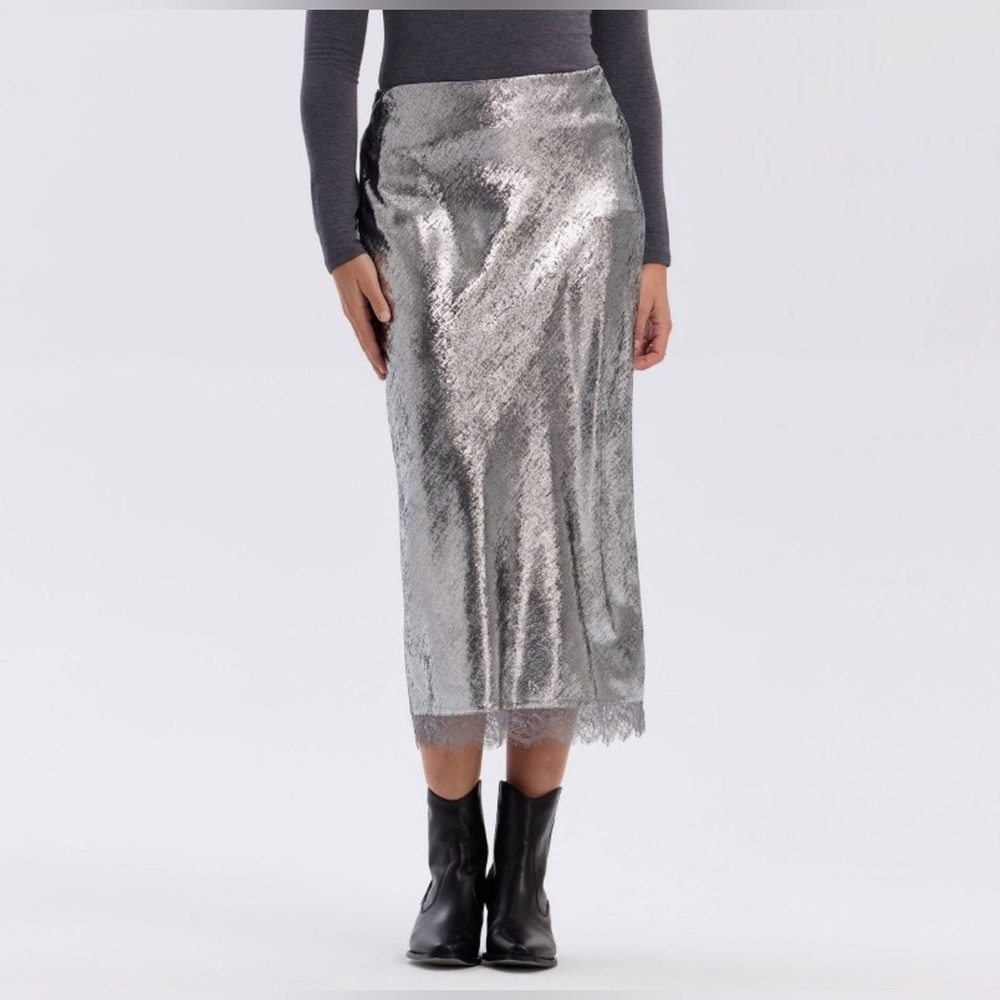 NWT Women's Metallic Silver Woven Midi Skirt - A New Day for Target Silver Small